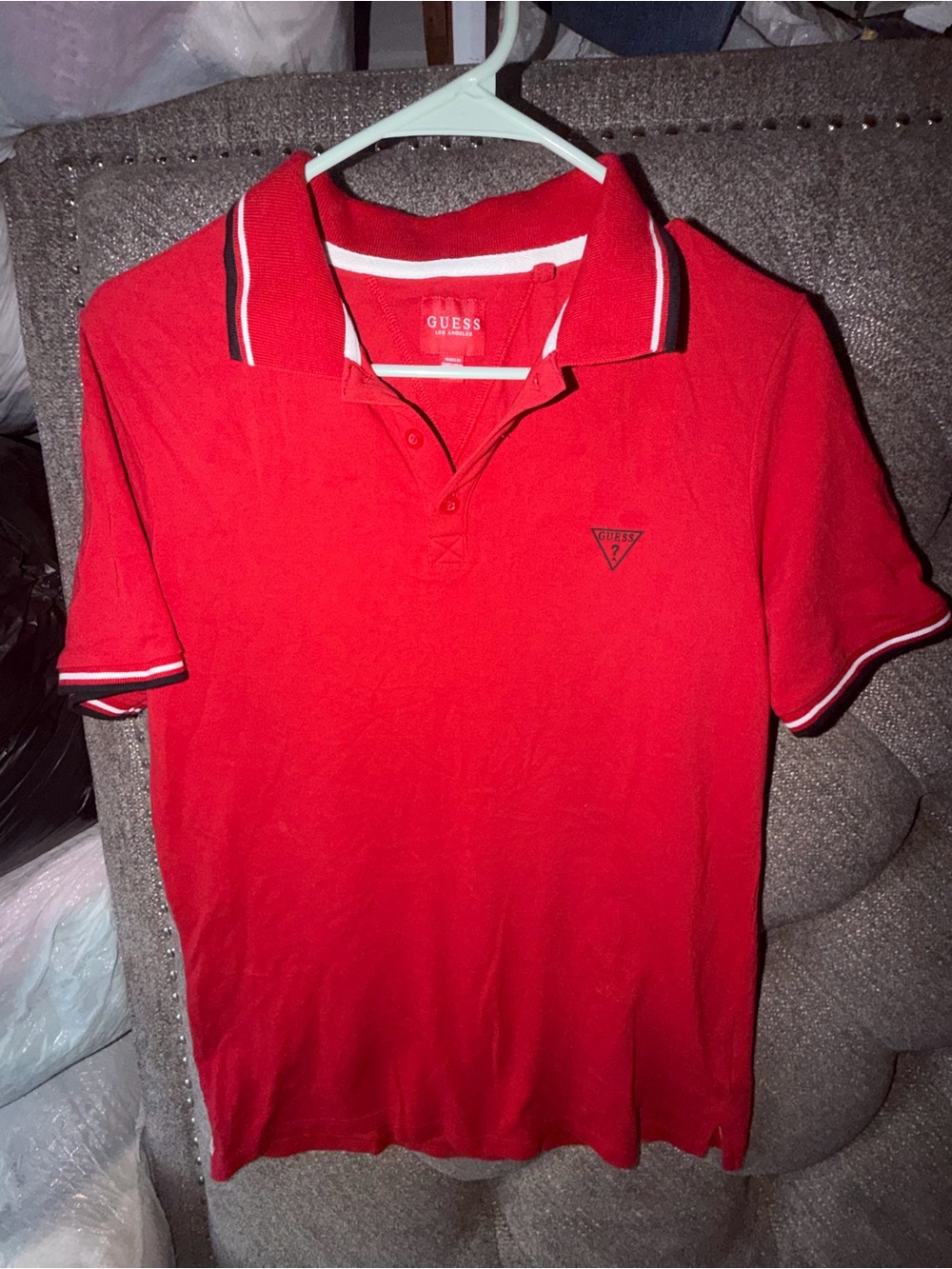 GUESS Men’s Red Polo with Black & White Contrast Trim